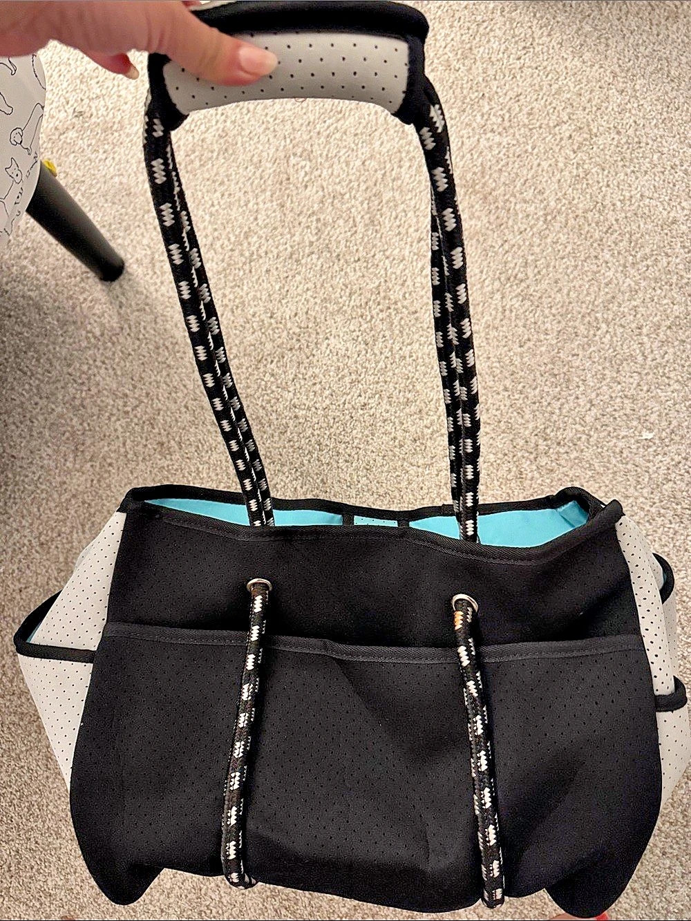 Neoprene Beach Bag Tote Large Multipurpose Gym Travel Pouch Black & White Tote L